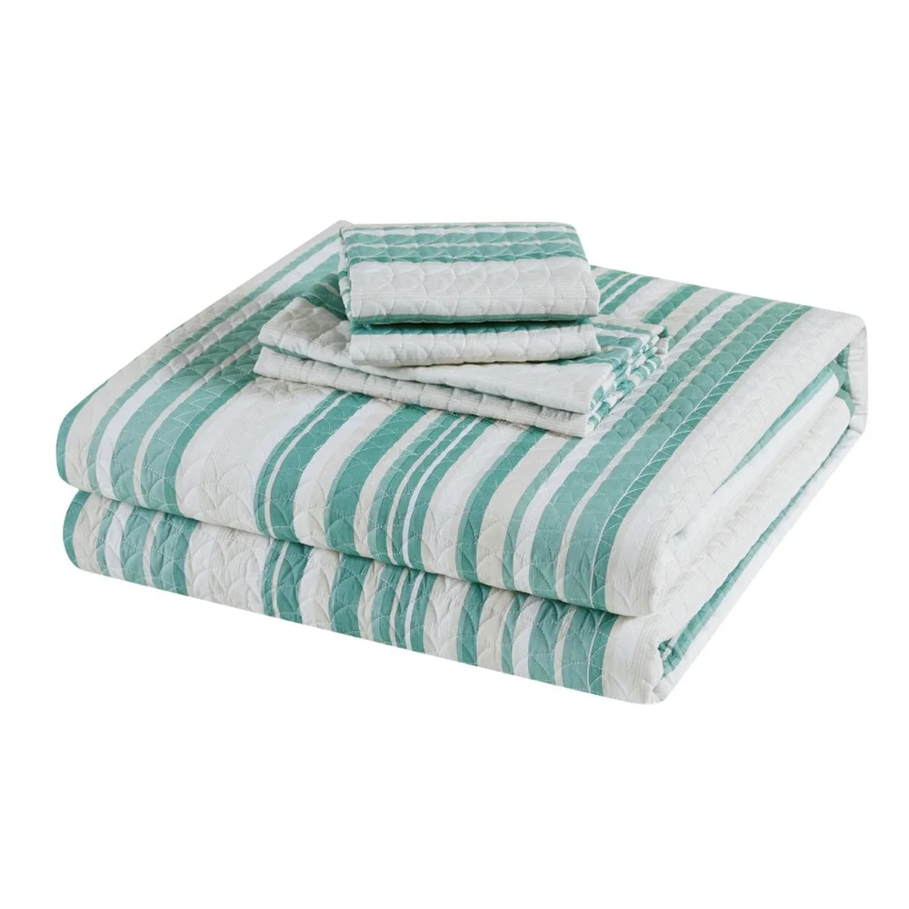 NEW Mainstays Green White Striped Reversible Quilt Full/Queen Bedding